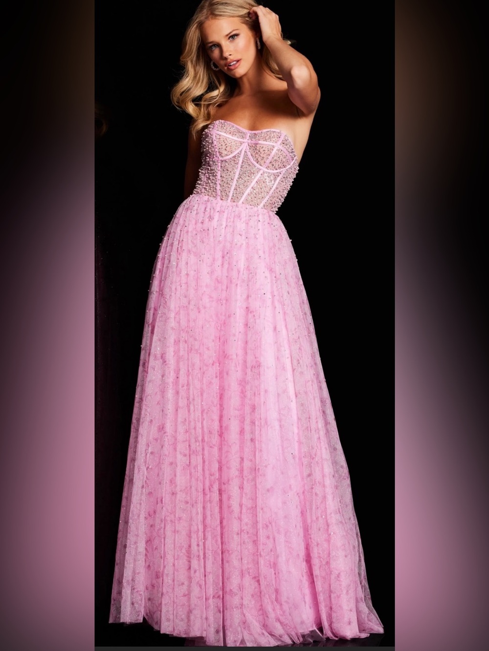 Jovani 36477 Pink Corset Glitter Tulle Gown NWT Size 8-10